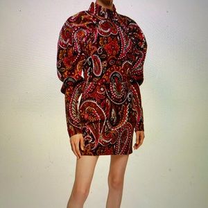 Rotate Birger Cristensen velvet paisley mini dress with puffed sleeves